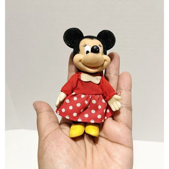 Vtg Rare 1970s Disney Minnie Mouse 14" Red Polka Dress Flocked Doll Simba Toys - Picture 2 of 3